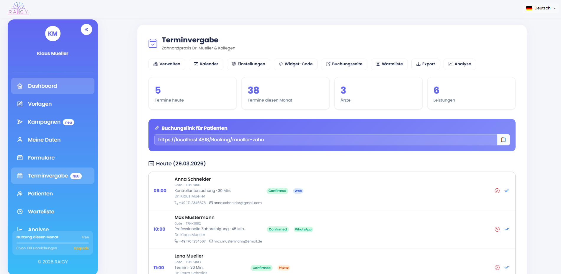 raigy online appointment booking for medical practices